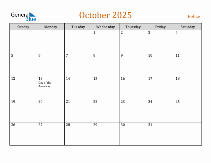 October 2025 Holiday Calendar with Sunday Start