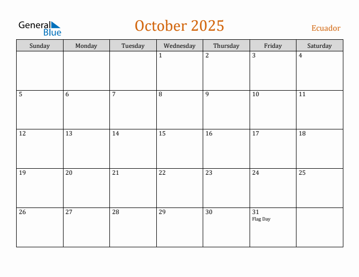 October 2025 Holiday Calendar with Sunday Start