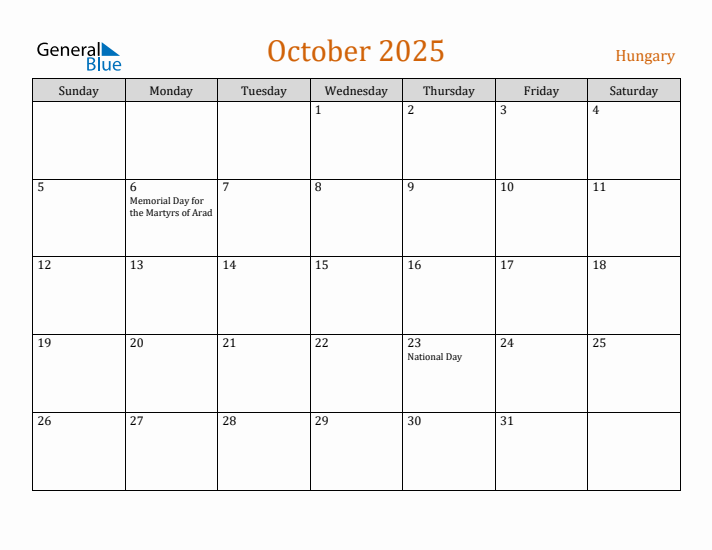 October 2025 Holiday Calendar with Sunday Start