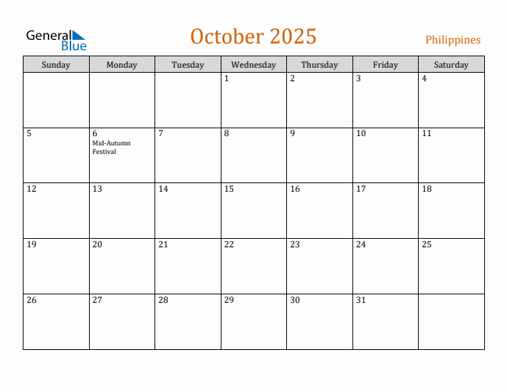 October 2025 Holiday Calendar with Sunday Start