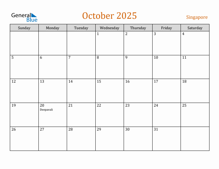 October 2025 Holiday Calendar with Sunday Start