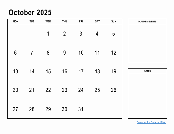 October 2025 Calendar Planner