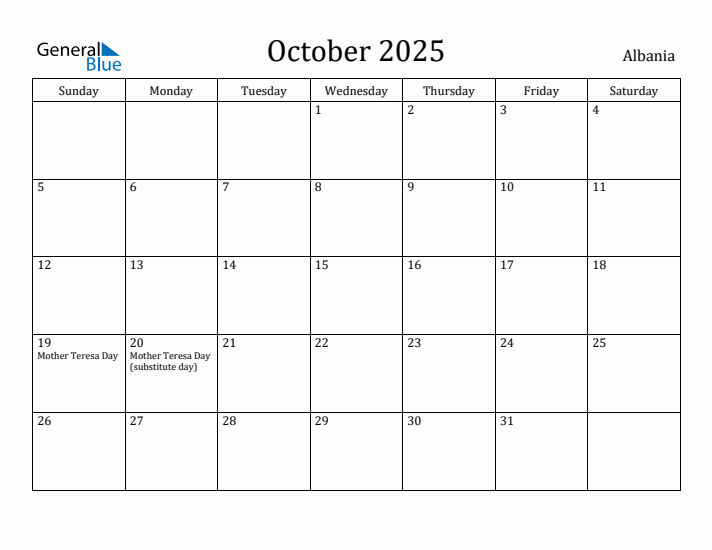 October 2025 Calendar Albania