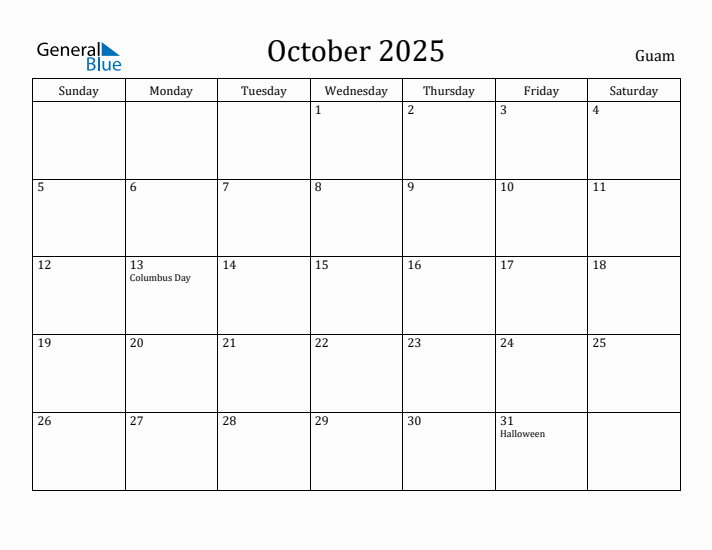 October 2025 Calendar Guam