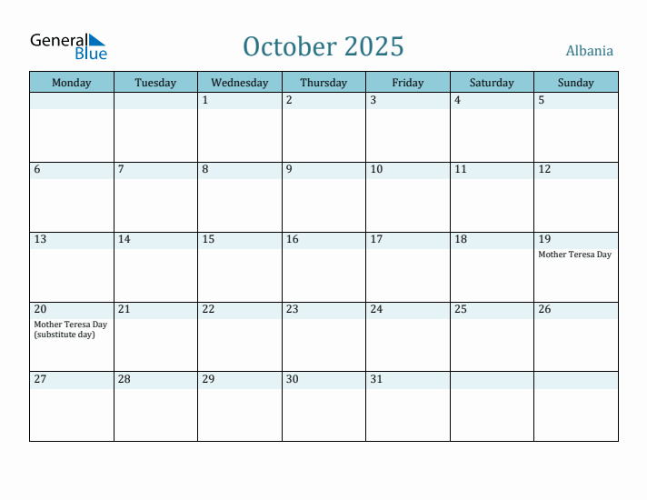 October 2025 Calendar with Holidays