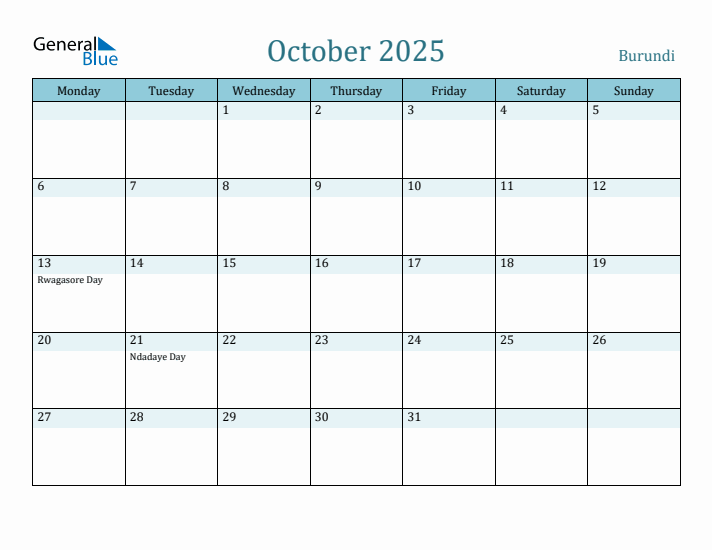 October 2025 Calendar with Holidays