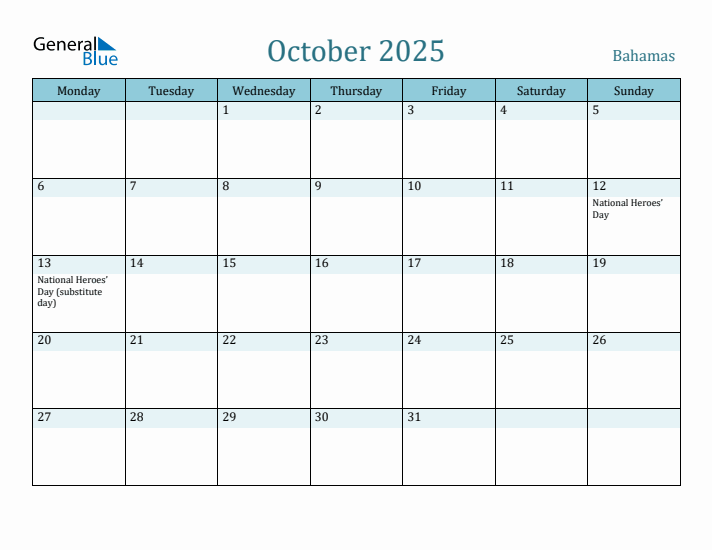 October 2025 Calendar with Holidays