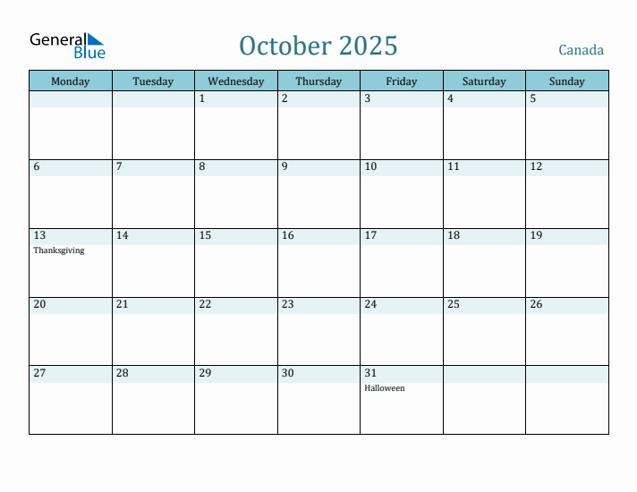 October 2025 Calendar with Holidays