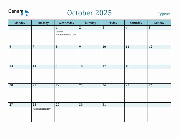 October 2025 Calendar with Holidays