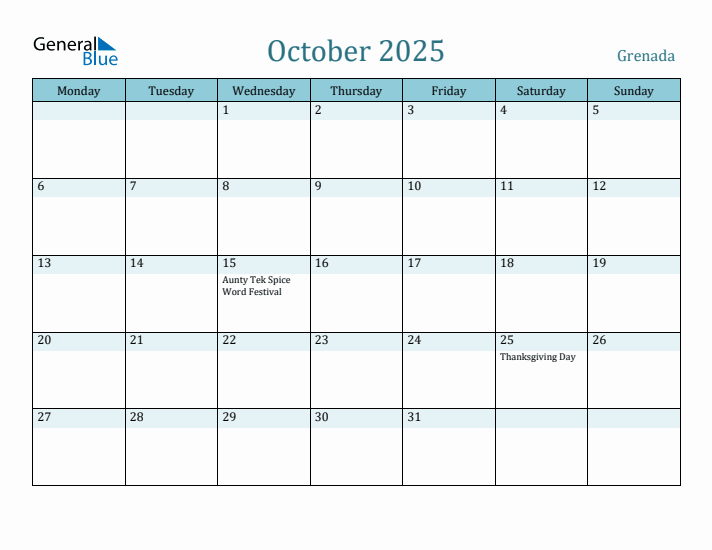 October 2025 Calendar with Holidays