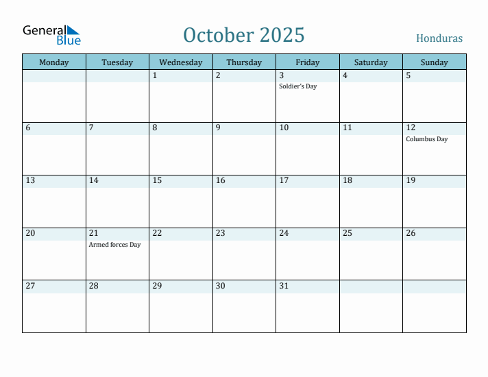 October 2025 Calendar with Holidays