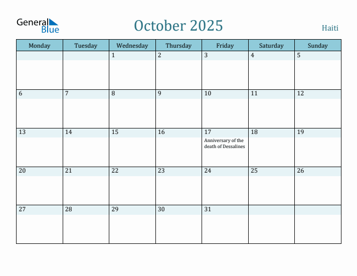 October 2025 Calendar with Holidays