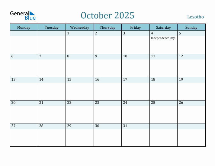 October 2025 Calendar with Holidays