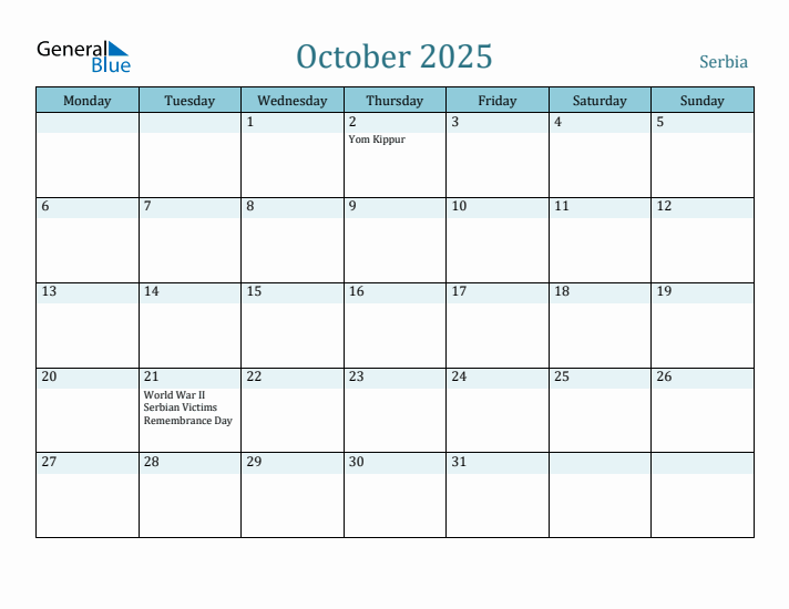 October 2025 Calendar with Holidays