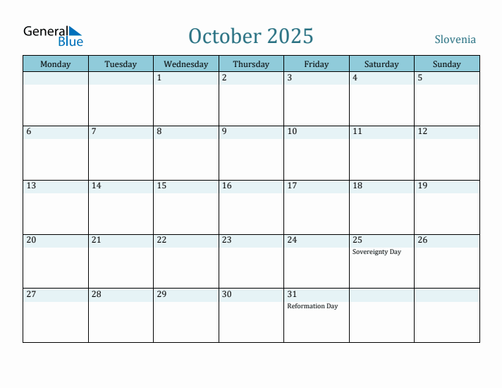 October 2025 Calendar with Holidays