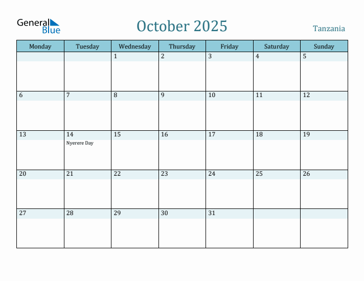 October 2025 Calendar with Holidays