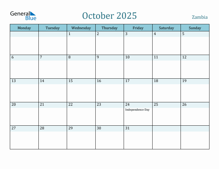 October 2025 Calendar with Holidays