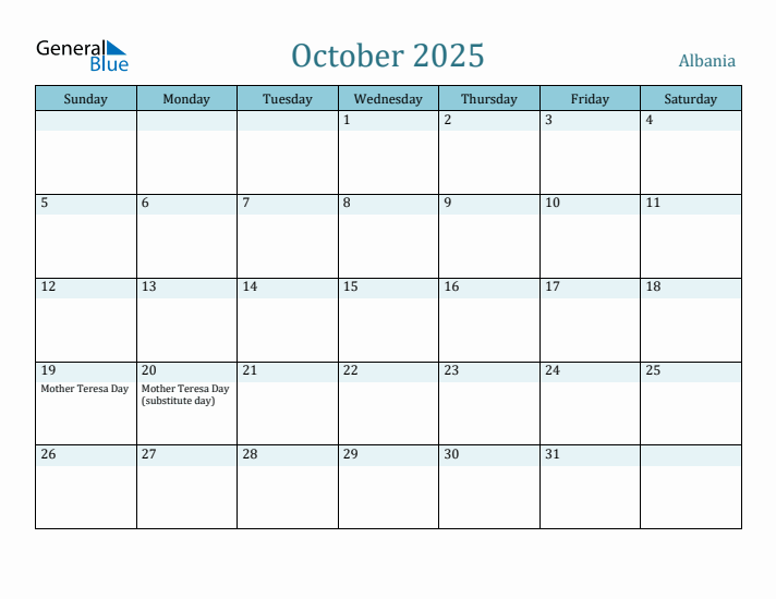 October 2025 Calendar with Holidays