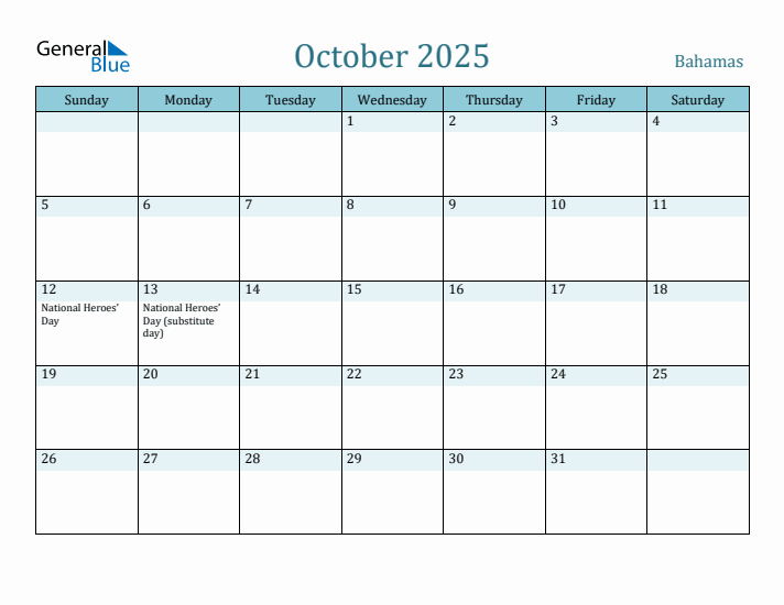 October 2025 Calendar with Holidays