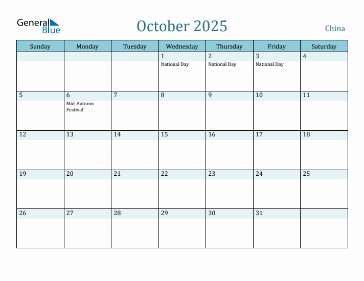 October 2025 Calendar with Holidays