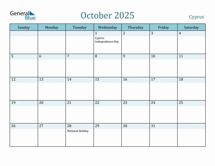 October 2025 Calendar with Holidays