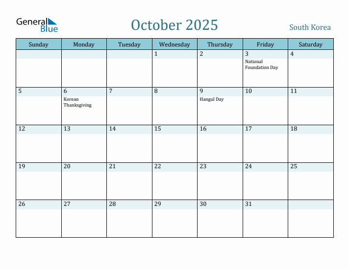 October 2025 Calendar with Holidays