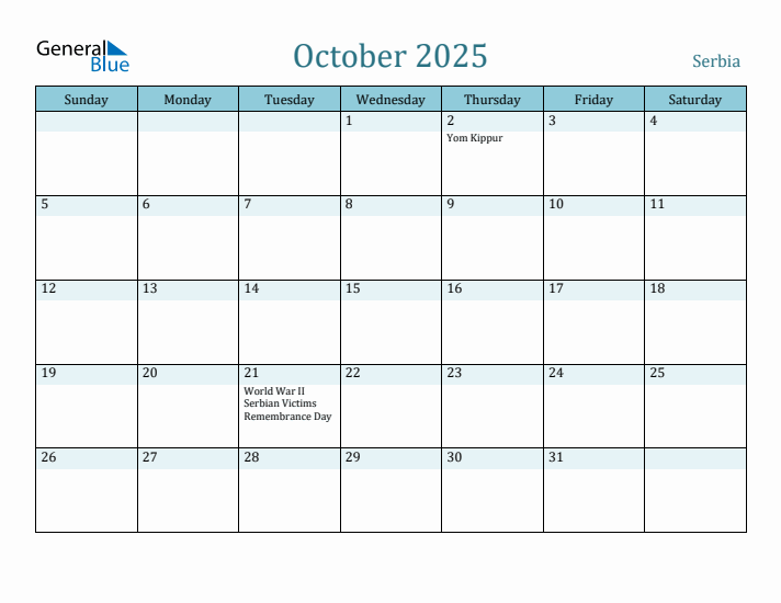 October 2025 Calendar with Holidays