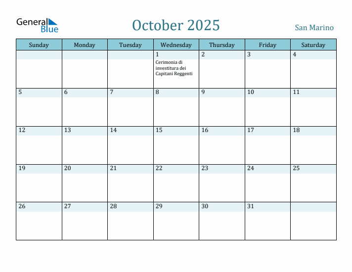 October 2025 Calendar with Holidays