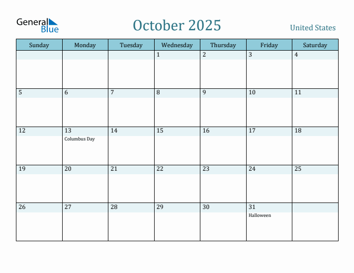 October 2025 Calendar with Holidays