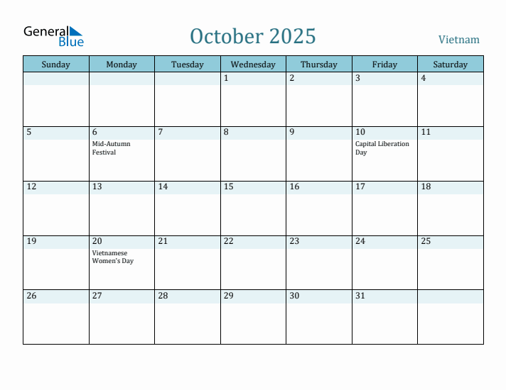 October 2025 Calendar with Holidays