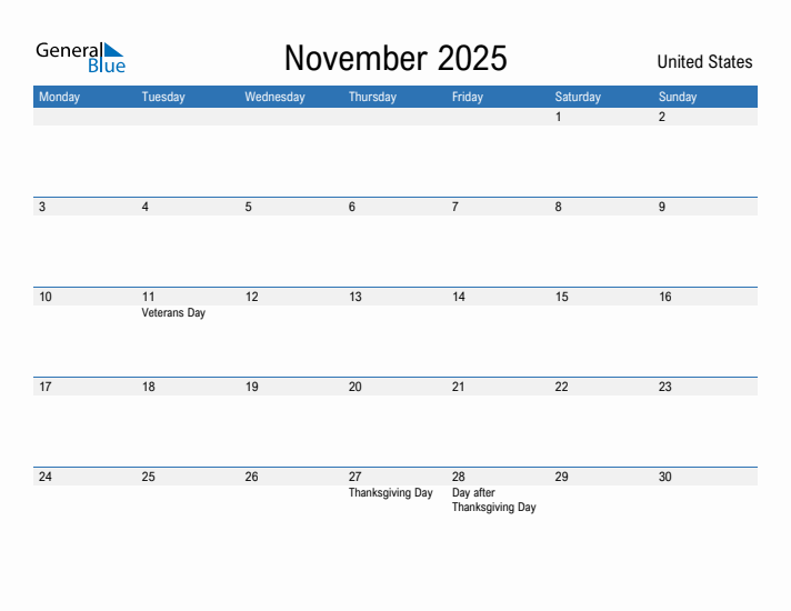 Fillable November 2025 Calendar