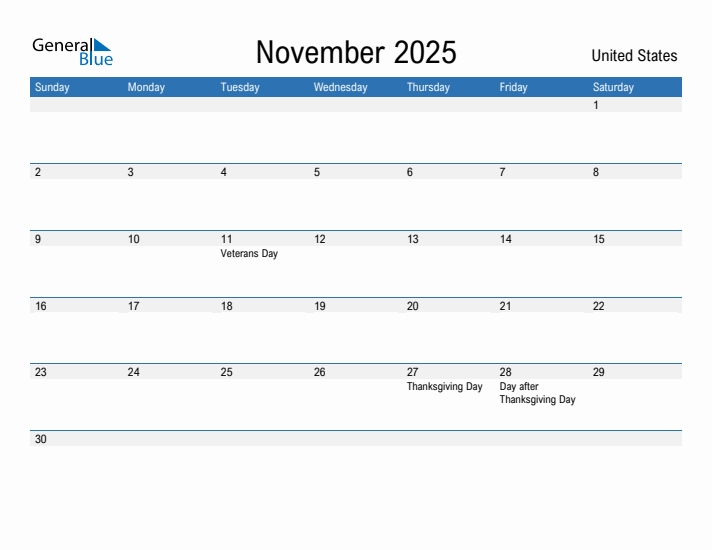 Fillable November 2025 Calendar