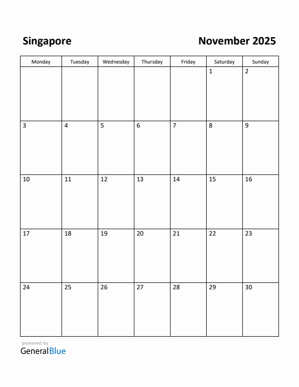 November 2025 Calendar with Singapore Holidays