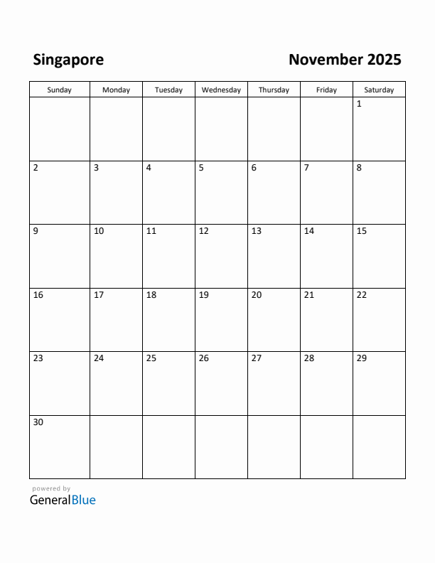 November 2025 Calendar with Singapore Holidays