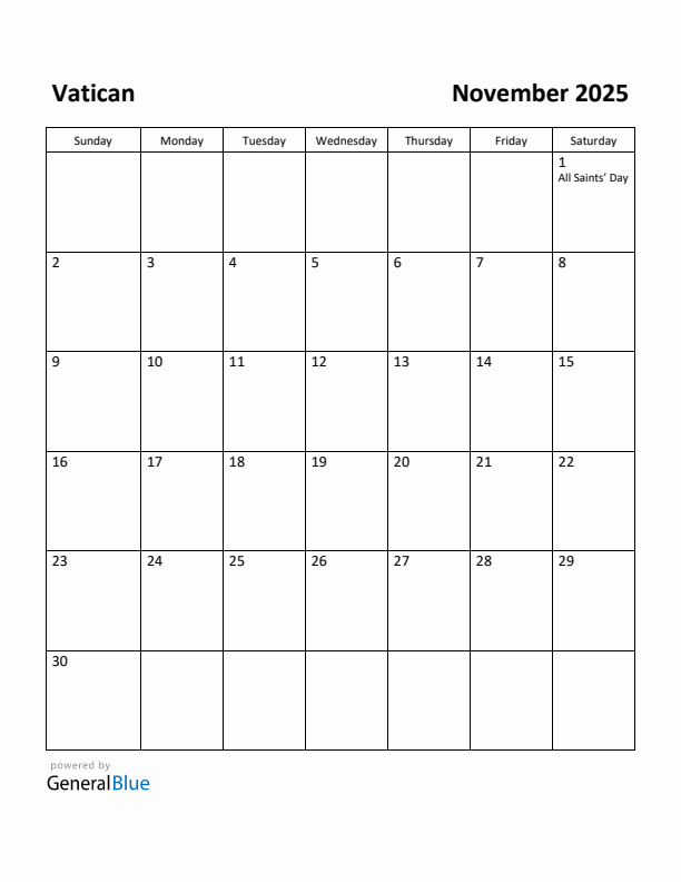 November 2025 Calendar with Vatican Holidays