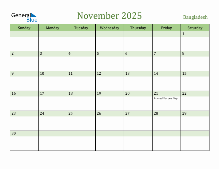 November 2025 Calendar with Bangladesh Holidays