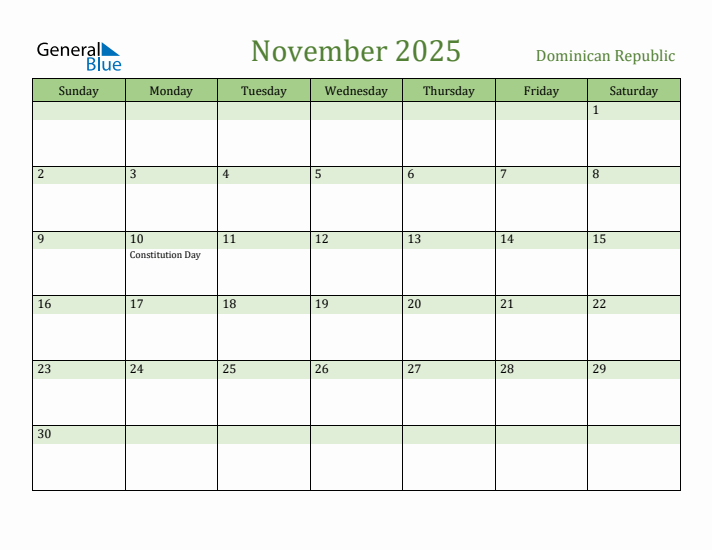 November 2025 Calendar with Dominican Republic Holidays