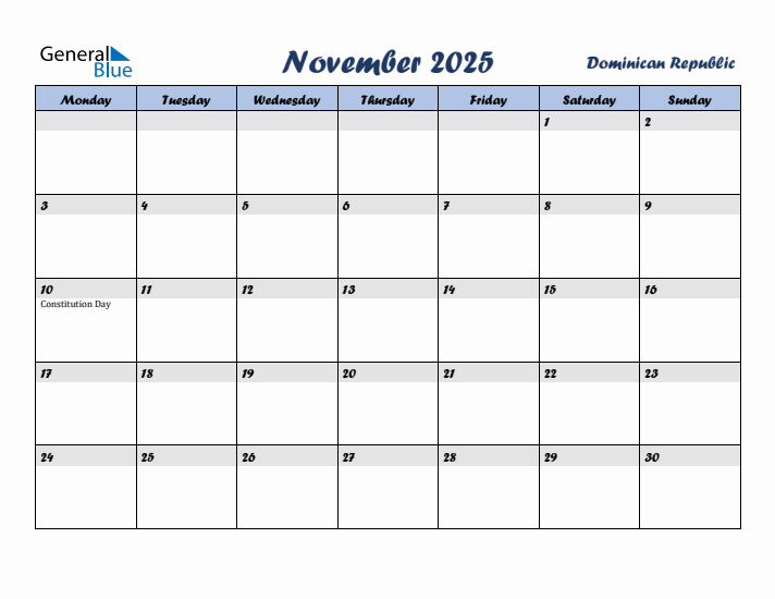 November 2025 Calendar with Holidays in Dominican Republic