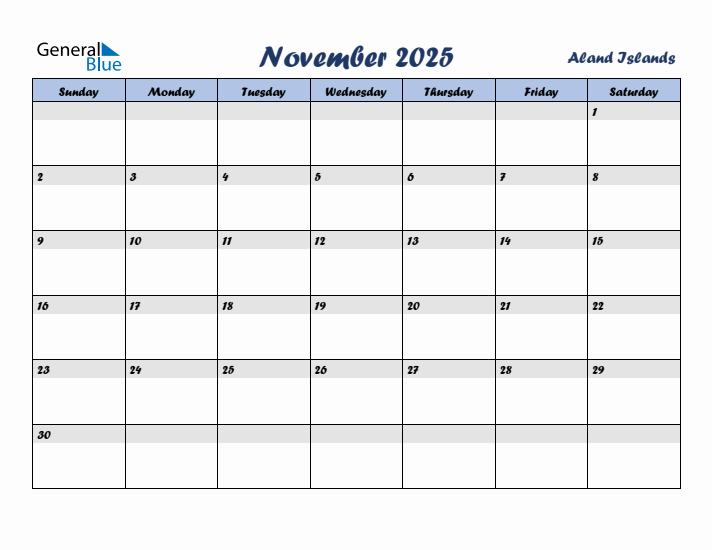 November 2025 Calendar with Holidays in Aland Islands