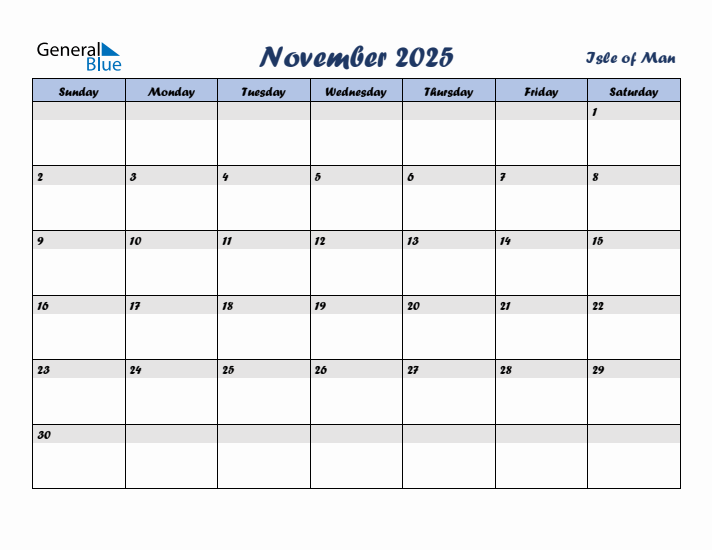 November 2025 Calendar with Holidays in Isle of Man