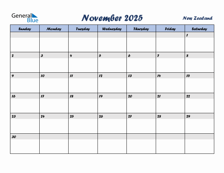 November 2025 Calendar with Holidays in New Zealand