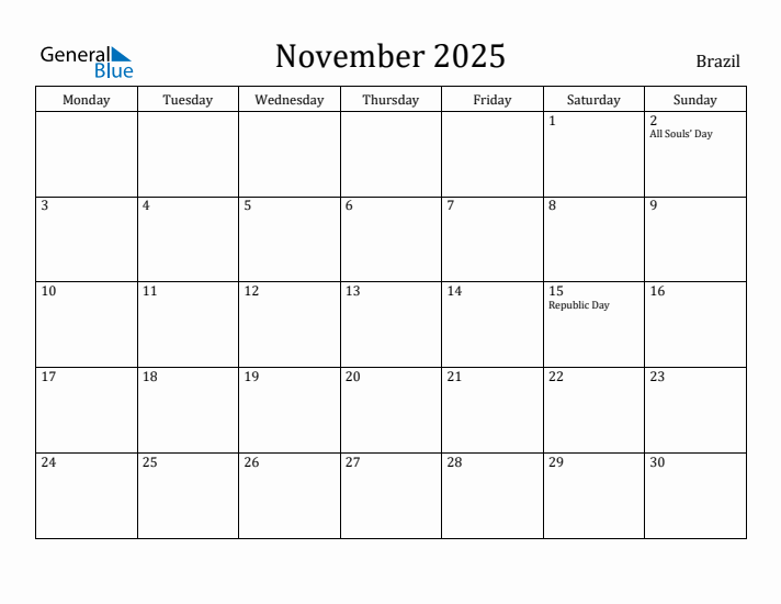 November 2025 Calendar Brazil