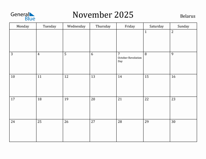 November 2025 Calendar Belarus