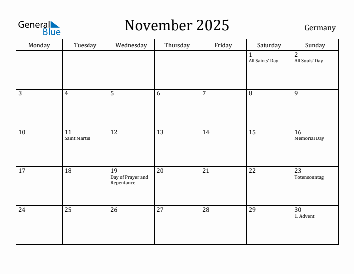 November 2025 Calendar Germany