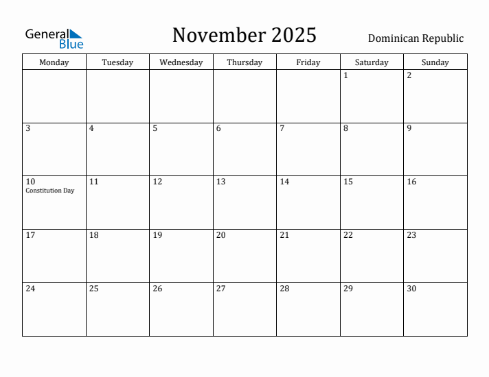 November 2025 Calendar Dominican Republic