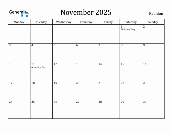 November 2025 Calendar Reunion