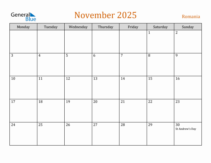 November 2025 Holiday Calendar with Monday Start