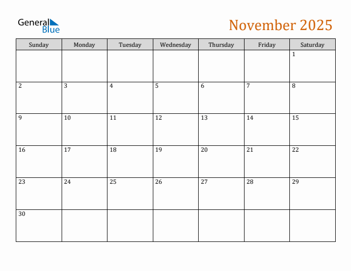 Editable November 2025 Calendar