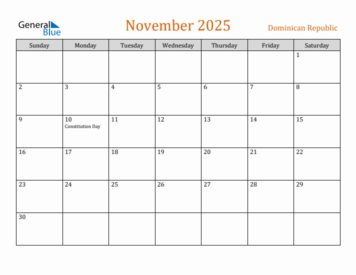 November 2025 Holiday Calendar with Sunday Start