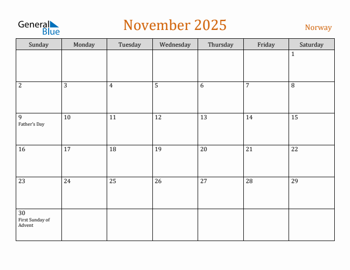 November 2025 Holiday Calendar with Sunday Start